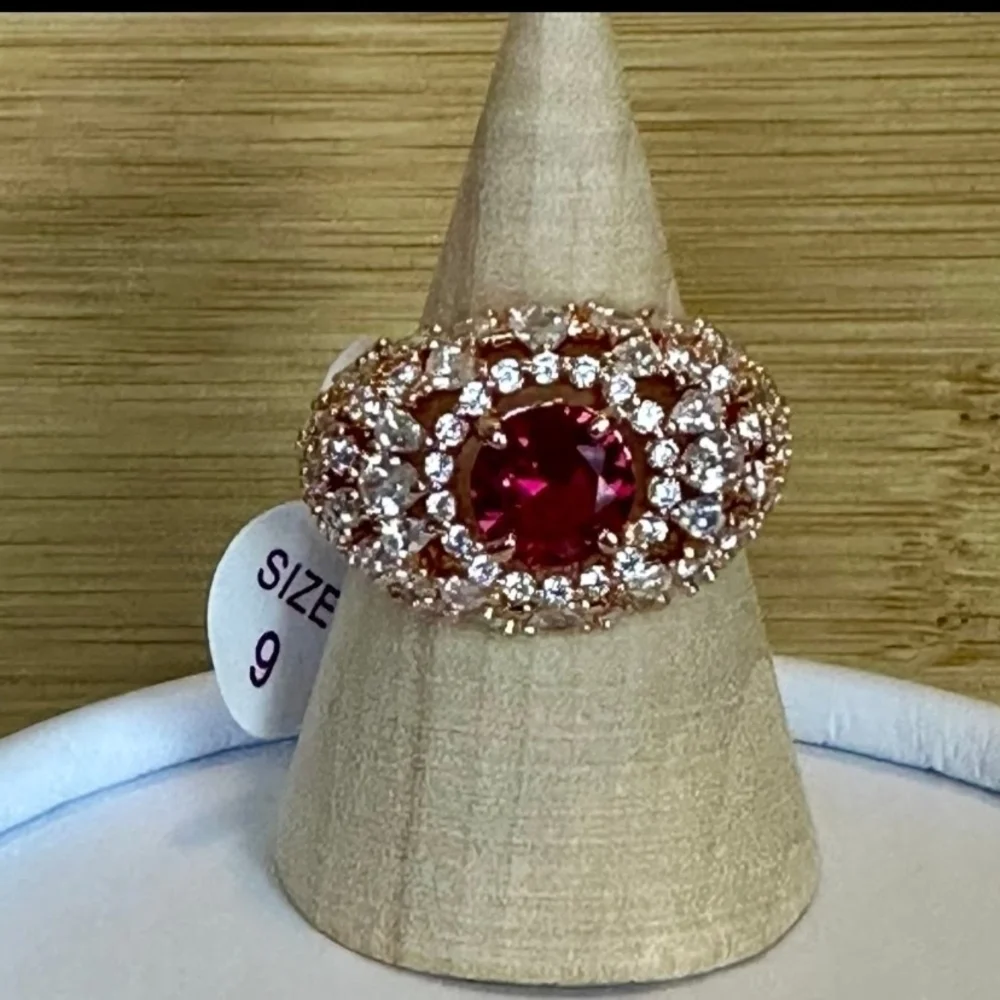 Gold plated ring red Sz 9 pinky Gemstone